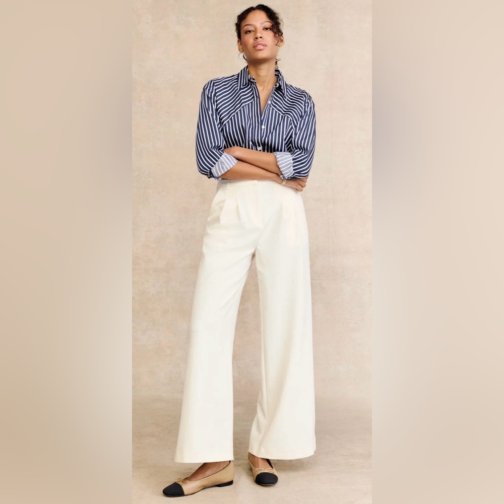 French Connection Cream High-Waist Wide-Leg Trousers Size 12